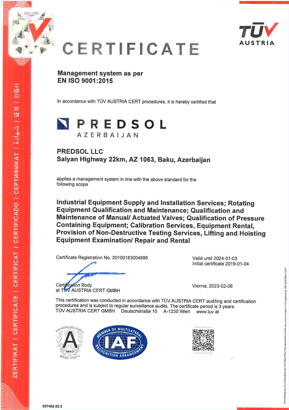 PREDSOL ISO certificate